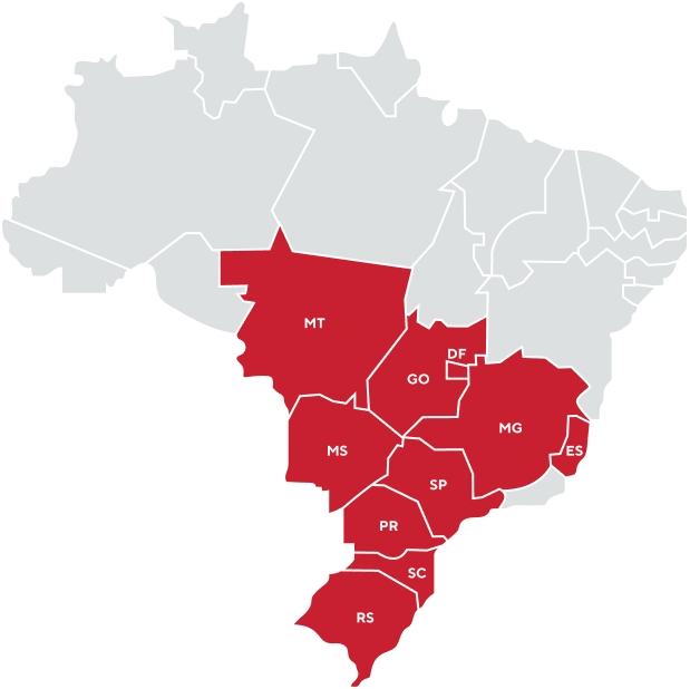 Mapa do Brasil representando o atendimento nacional